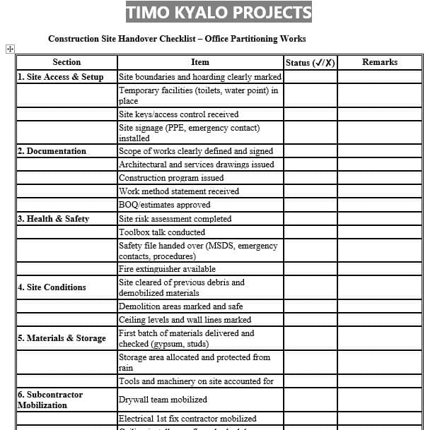 Site Supervision Checklist